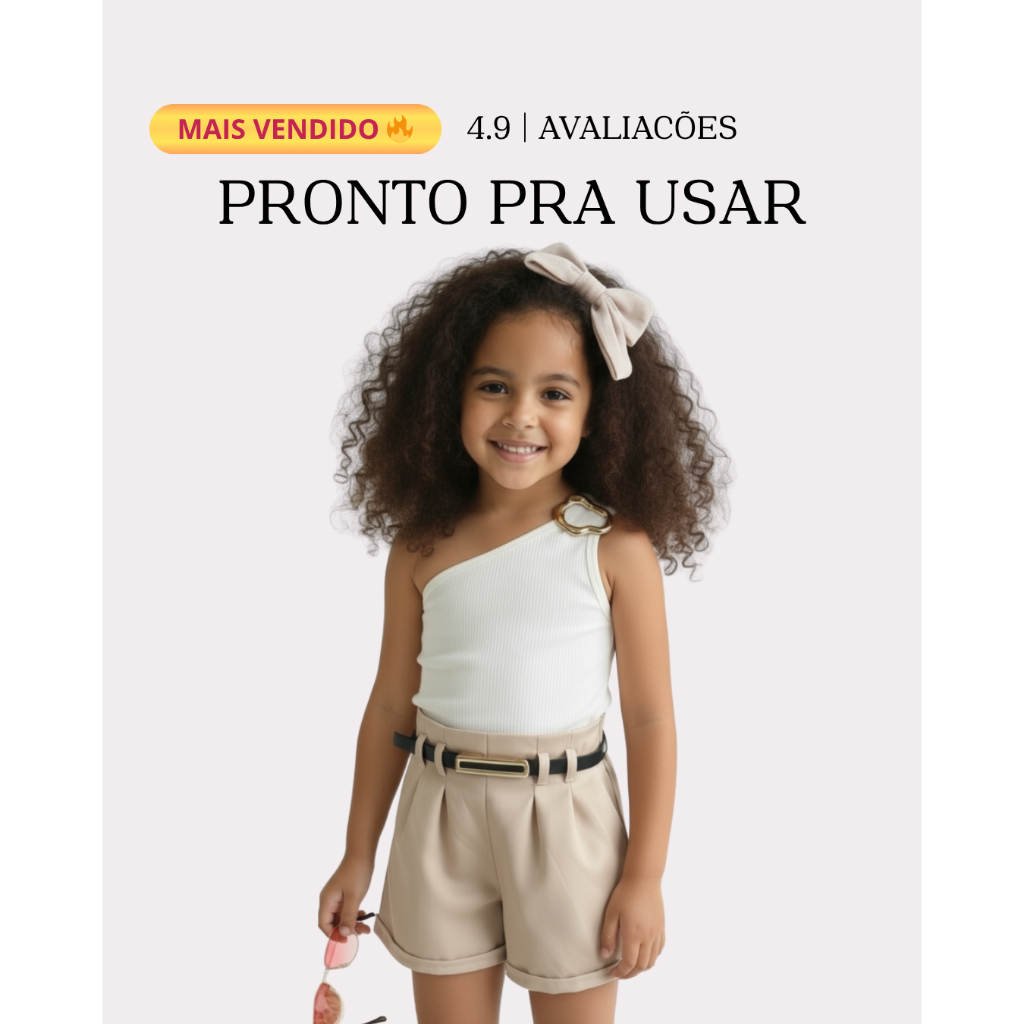 Conjunto Infantil Menina Elegante | Short com Cinto + Regata Estilosa em Oferta na Shopee
