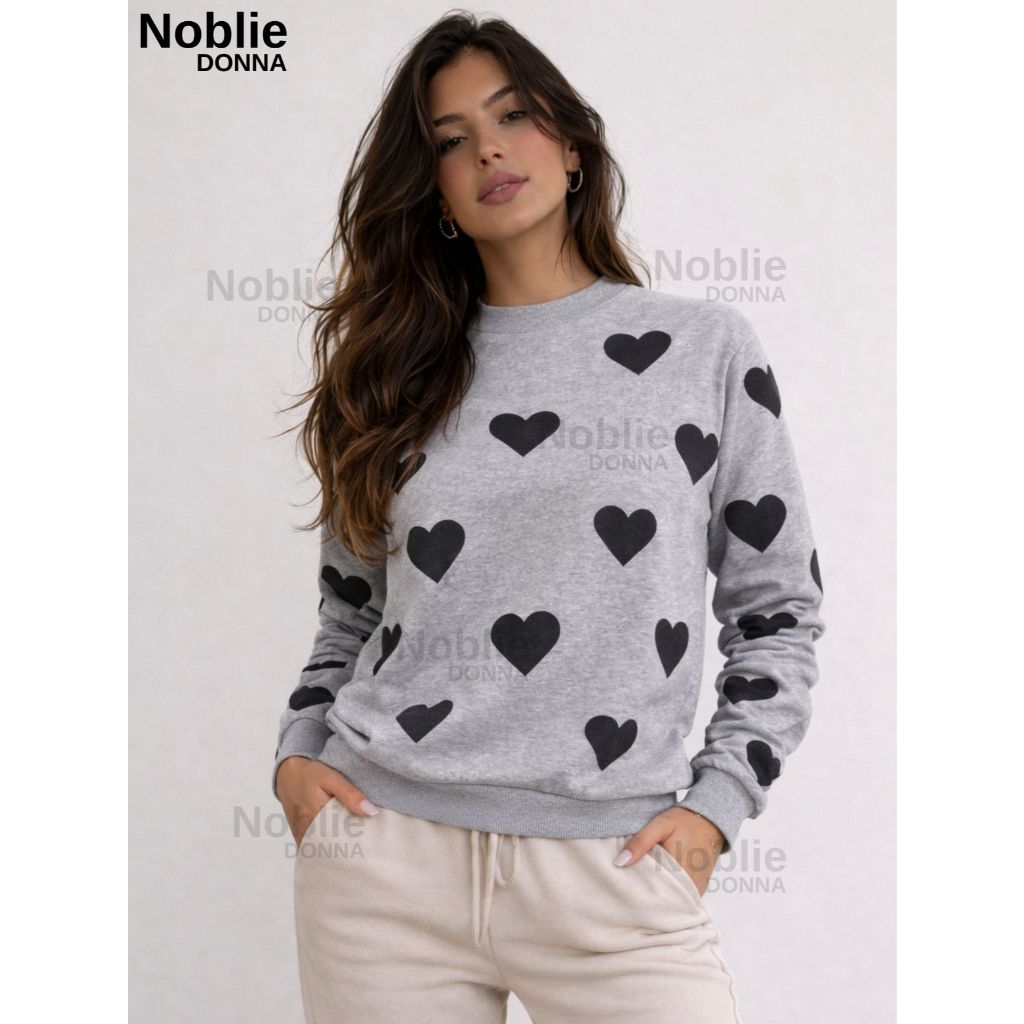 Moletom Feminino Coração Manga Longa Blusa Frio Estampada Casual Confortável M G GG