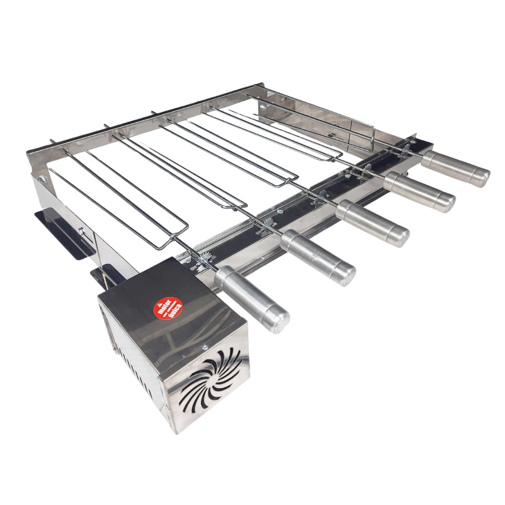 Churrasqueira Elétrica Gira Grill 5 Espetos Inox Motor Elétrico Assar Carnes S/ Esforço Profissional