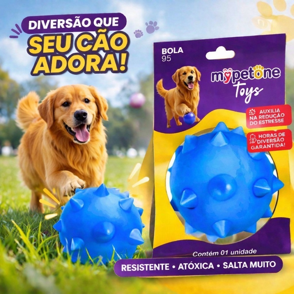 Bola Cravo Maciça Resistente para Cachorro - 75mm 85mm 95mm - Mypetone - Azul