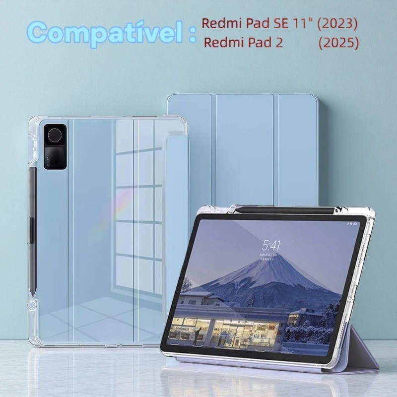 Capa Airbag Transparente  Compatível com Xiaomi Redmi Pad SE 11" 2023 / Redmi Pad 2 2025 – Silicone Macio com Porta-Lápi
