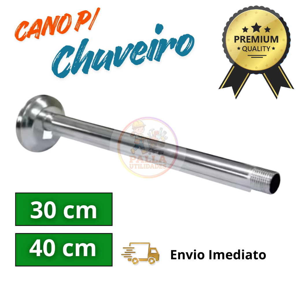 Braço Cano P/ Chuveiro Alumínio Polido Universal 30cm e 40cm Reforçado Antiferrugem 1/2'