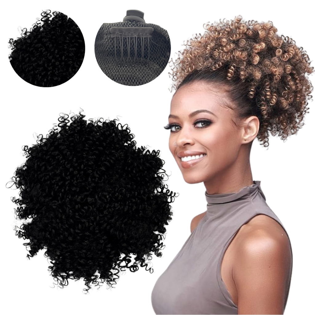 Coque Cacheado Fibra Premium Modelo Gold Afro Puff Freedom&Love 30cm 115g Melhor Preço — R$ 46,90 em Shopee