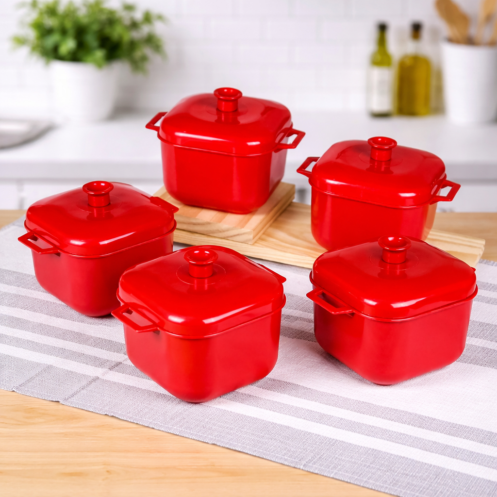 Kit 5 Panela de Microondas Vermelha Tapoer Vasilhas - Caçarolas 1.5Litros - Plasconex
