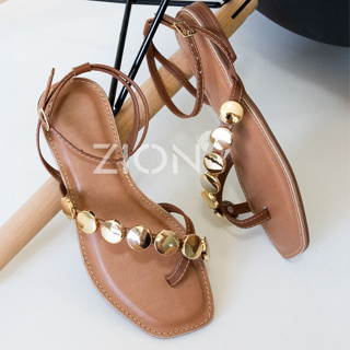 Sandália Rasteirinha Feminina Medalha Moeda Enfeite Abs Dourada Dedo Blogueira em Oferta na Shopee