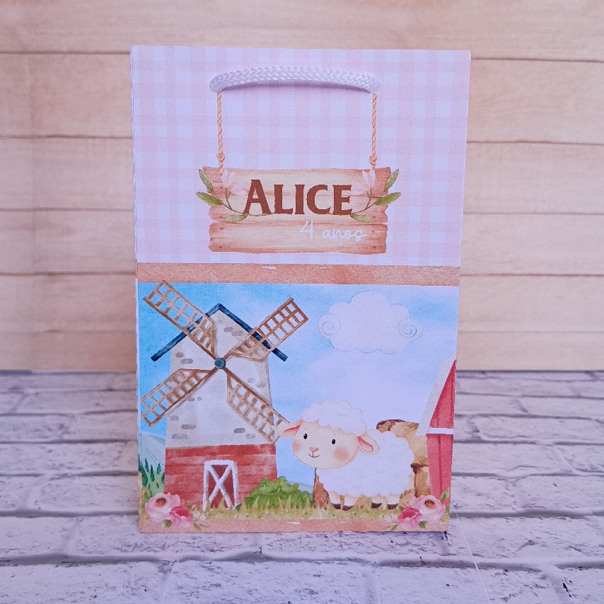 10/20/30 Sacolinhas Personalizadas 10x15cm FAZENDINHA ROSA - Caixinhas Lembrancinhas para Aniversário Personalizados