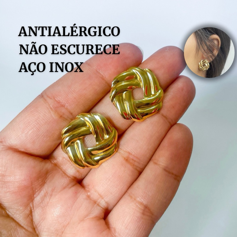 Brinco Feminino Dourado Aço Inoxidável Antialérgico Não Escurece Elegante Grande Moda Tendência 2026