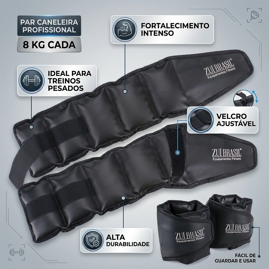 Caneleira Tornozeleira de Peso 8kg Profissional Academia Musculação Peso Pernas