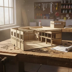 Mini Diorama Garagem Oficina Exibição Quebra-Cabeça MDF 1/64