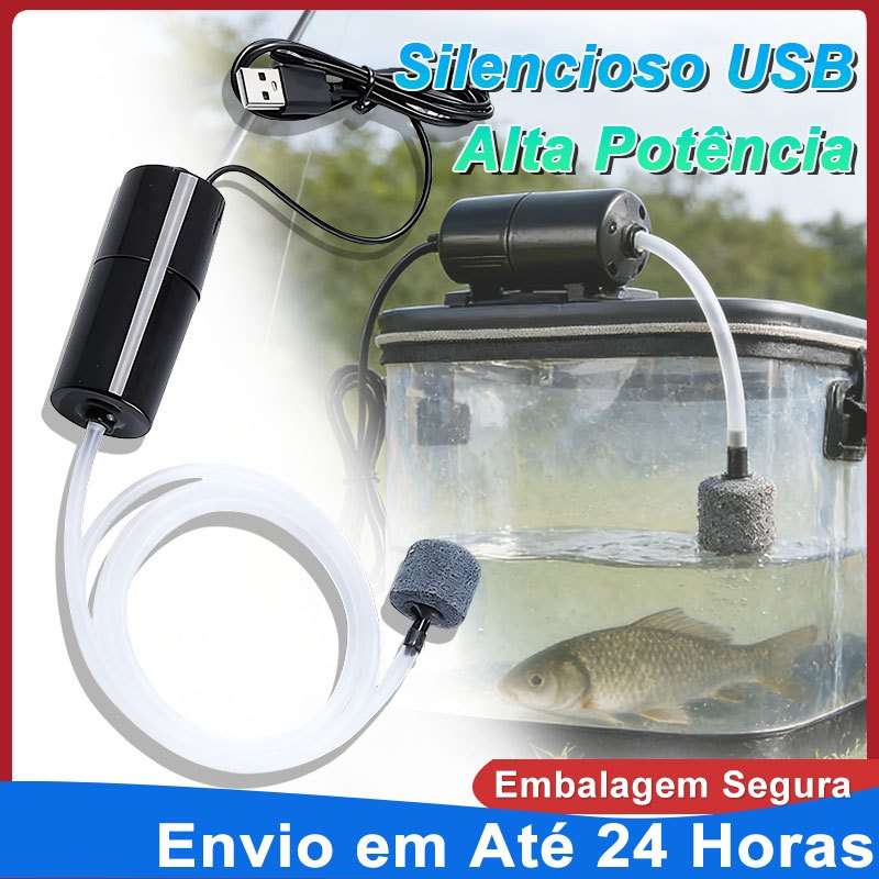 Oxigenador Portátil USB Bomba de Ar Silenciosa para Aquário Pescaria Transporte de Peixes em Oferta na Shopee