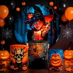 Capas Painel Redondo Trio de Cilindro Painel de Mesa Bruxas Halloween