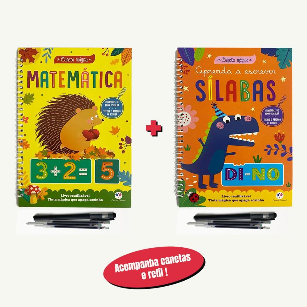 Kit 2 Livros Caderno Caligrafia Mágica Reutilizável Com Caneta e Refil Letra Bastão e Letra Cursiva em Oferta na Shopee