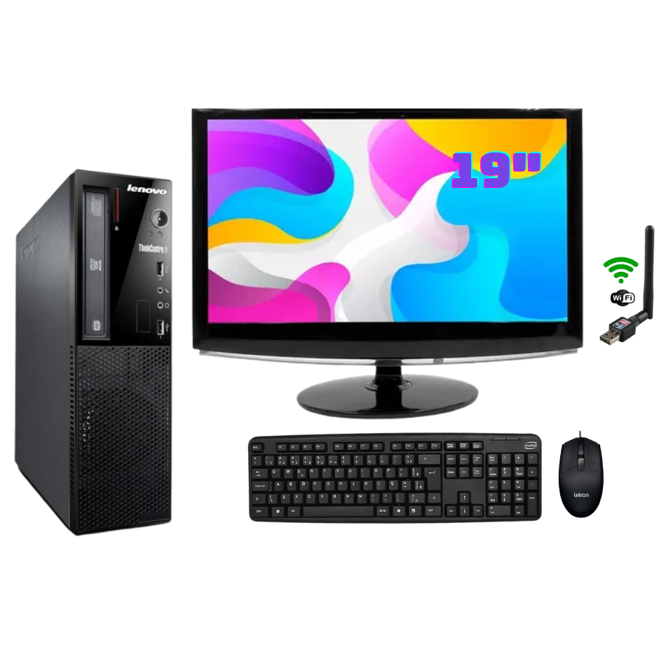Computador Completo Lenovo Core i3 2ª Gr 8gb ram 500gb HD Rápido Wifi Trabalho Estudo Tela 19 wide
