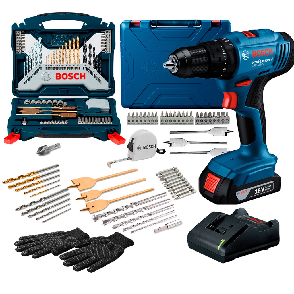 Kit Parafusadeira E Furadeira Bosch De Impacto Bateria 18v Maleta C/ Conjunto 70 Peças Brocas Titânio Bosch X-Line