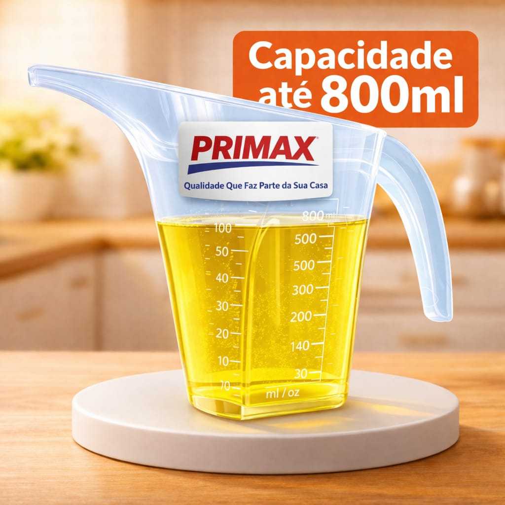 Jarra Funil Graduada 800ml Medidor Com Bico Dosador Alça Cozinha Primax Transparente