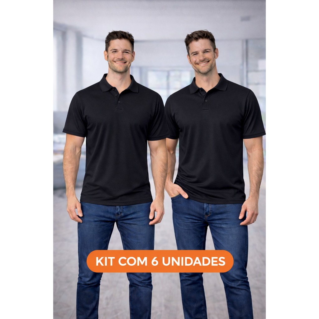 Kit 6 Camisa Gola Polo Masculina Lisa Premium Algodão Básica Confortável Preto Branco Cinza Azul Marinho