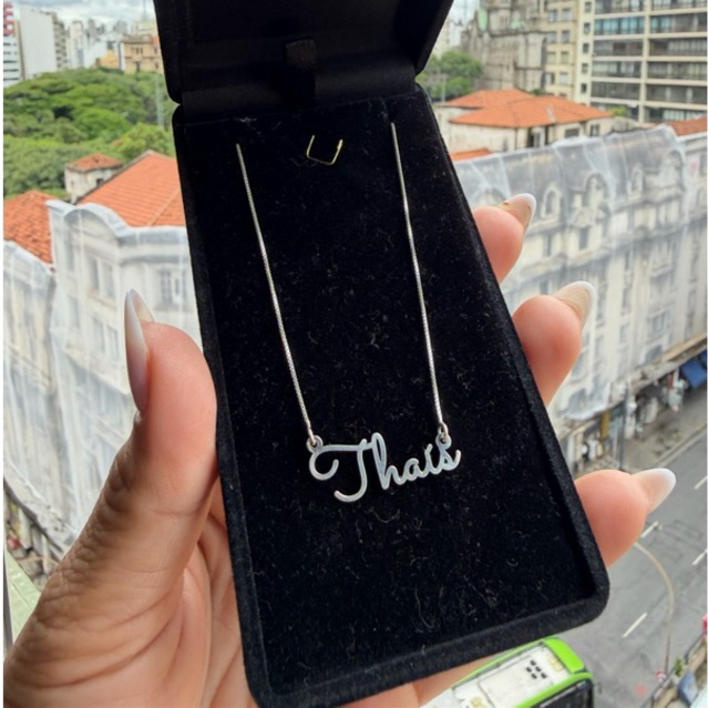 Colar com Nome Personalizado Prata 925 Manuscrito + Caixa Presente Feminino Dia das Mães / Namorados