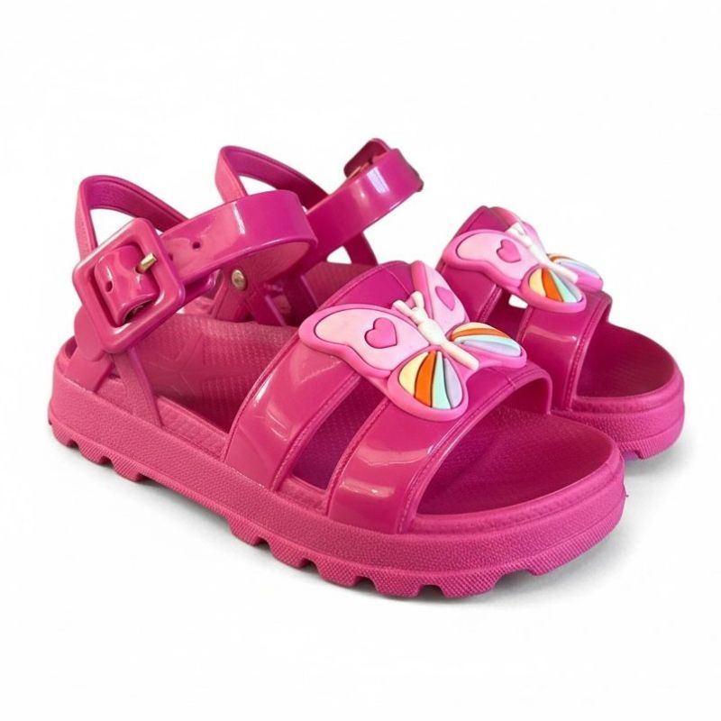 Sandália Infantil Menina Slide Anatômica com Enfeite Borboleta, Leve, Linda e Confortável