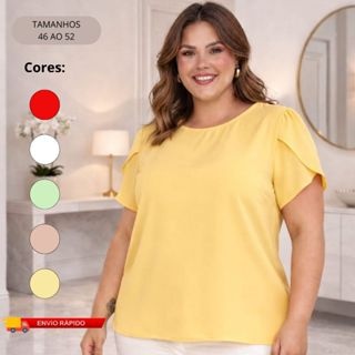 Blusa Blusinha Feminina Plus Size Social Estilosa Casual Manga Curta Trabalho Chique em Oferta na Shopee