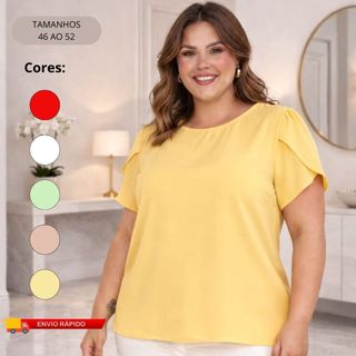 Blusa Blusinha Feminina Plus Size Social Estilosa Casual Manga Curta Trabalho Chique