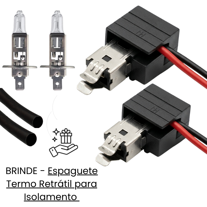 Soquete Plug Para Lâmpada H1 Com Aterramento   2 VIA 2 FIO Soquete e Lâmpada H1