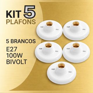 Kit 05 Plafon Soquete E27 Branco Bivolt Plafonier Redondo Luminaria Bocal de Teto em Oferta na Shopee