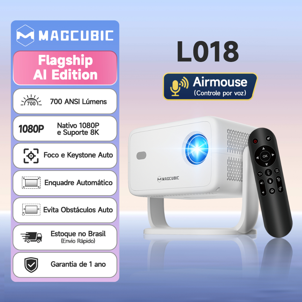 MAGCUBIC L018 Projetor 700ANSI Android 14 1080P Full HD Correção Inteligente Com função de alto-falante Bluetooth