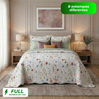 Kit Colcha Cobre Leito Casal Queen King 3 Pçs Estampada Florida Matelado Boutis Microfibra Cama Box em Oferta na Shopee