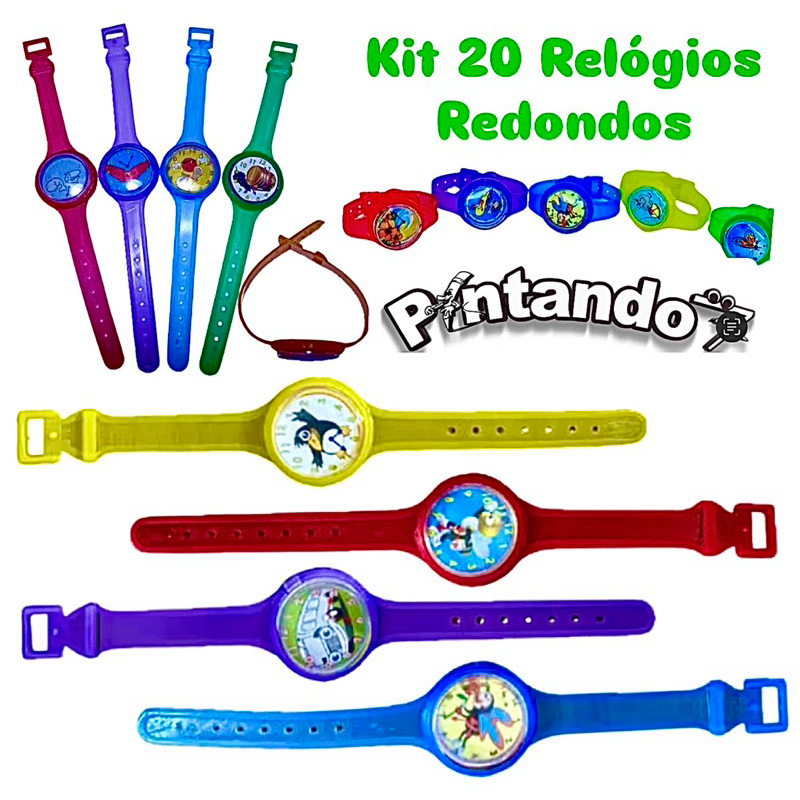 Kit 20 Relógios Redondos Brinquedo Lembrancinha Festa Infantil