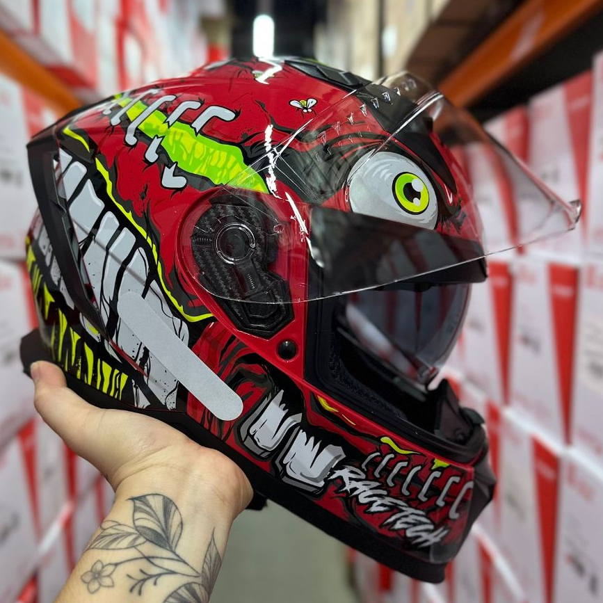 CAPACETE ORIGINAL RACE TECH VOLT COM VISEIRA SOLAR CROC EAGLE OLHOS MONSTER VERMELHO PRETO