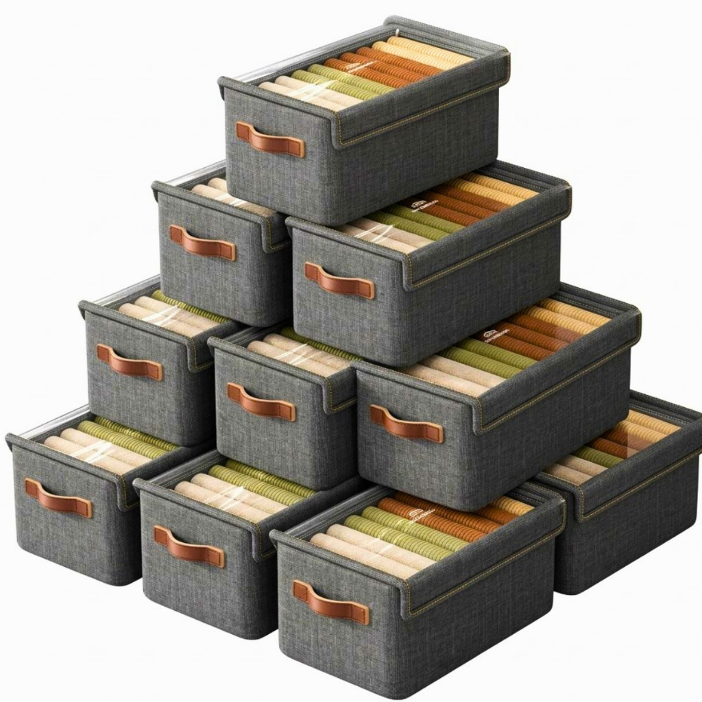 Kit 10 Caixas Organizadora Com Tampa Guarda Roupa Gaveta Cesto Multiuso