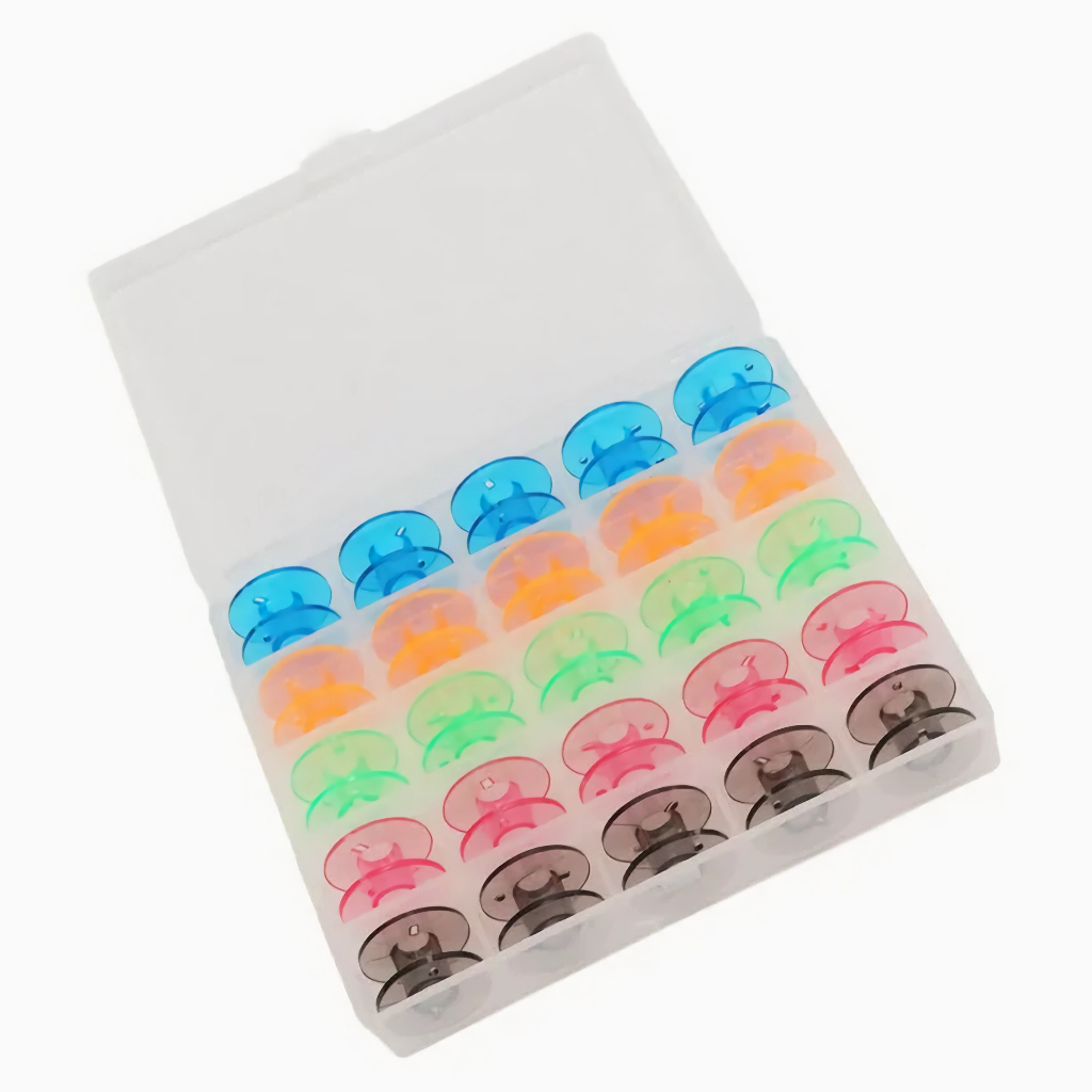 Estojo Com 25 Bobinas Plásticas Color Para Singer Brilliance 6160 6180 6199