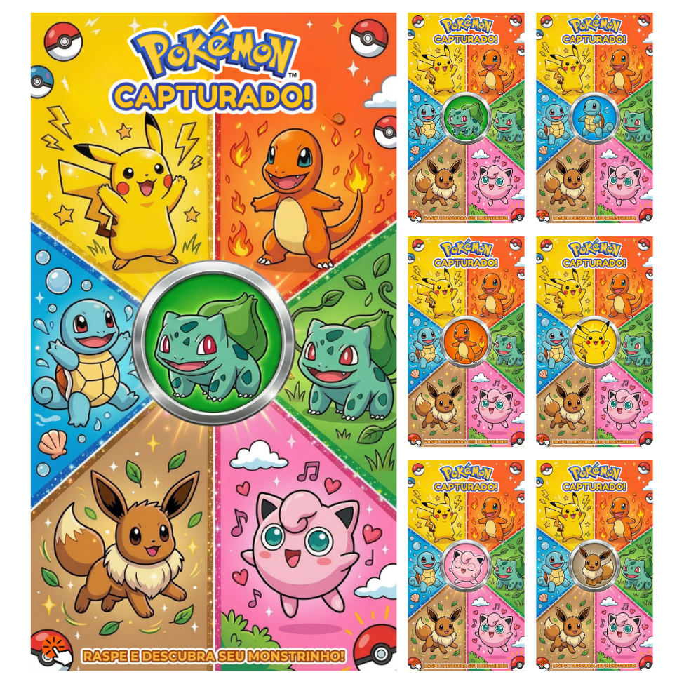 Lembrancinha Pokémon Raspadinha Jogo Festa Infantil Pokemon (20 a 100 un)