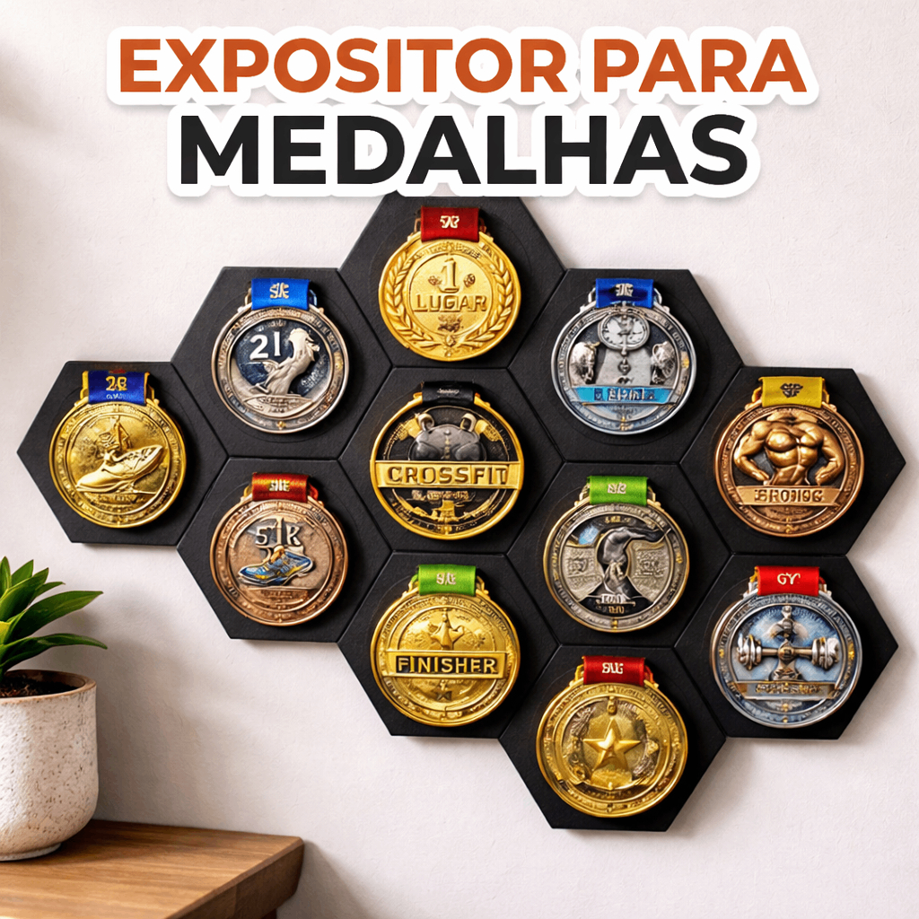 Expositor de Medalhas Modular 3D | Suporte de Parede Decorativo 3D | Porta Medalhas Hexagonal 3D