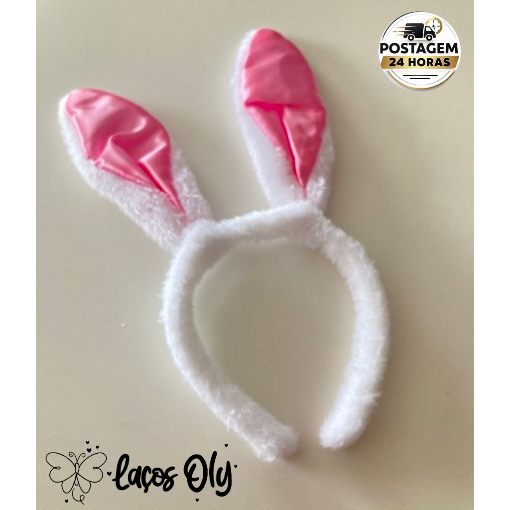 Tiara Orelha De Coelho Pelúcia Luxo Páscoa Fantasia Infantil Adulto Macia