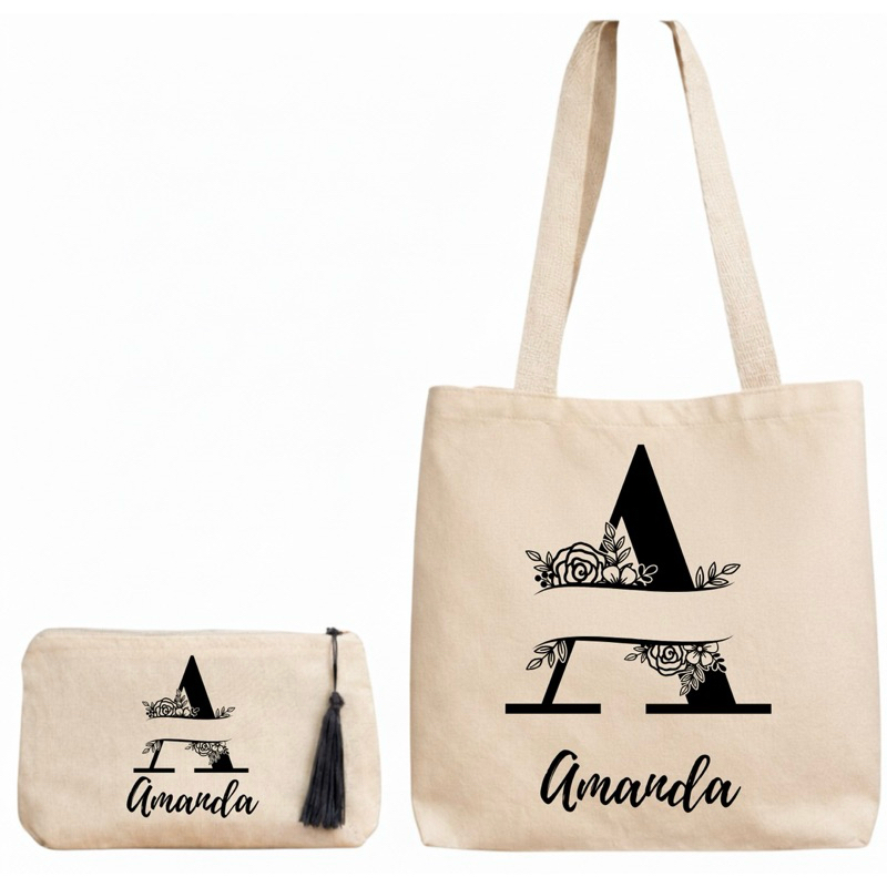 Kit Ecobag + Necessaire Algodão Cru Personalizado com Nome, Arte ou Logo lembranca mimo empresa