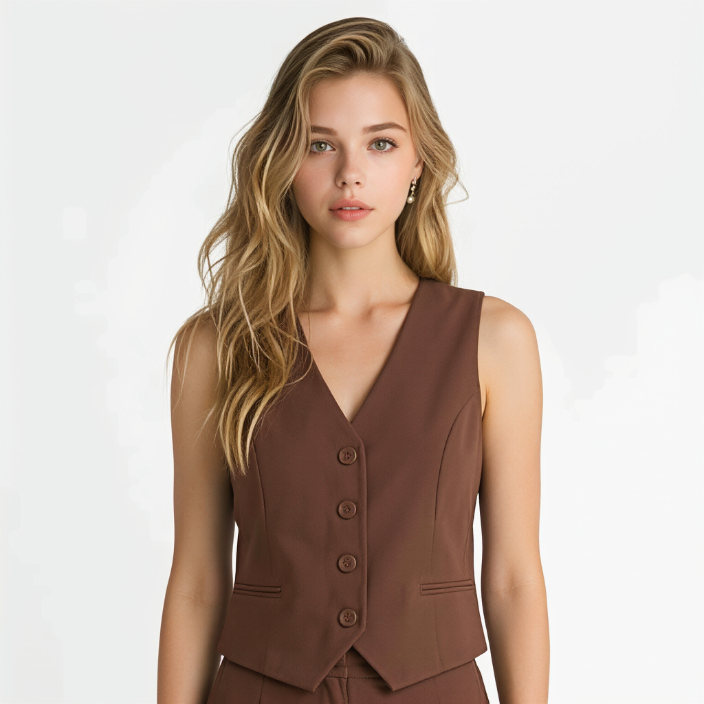 Colete Feminino Alfaiataria todo Forrado com Bolso Faca na Frente, Lindo Chique Elegante Moderno.