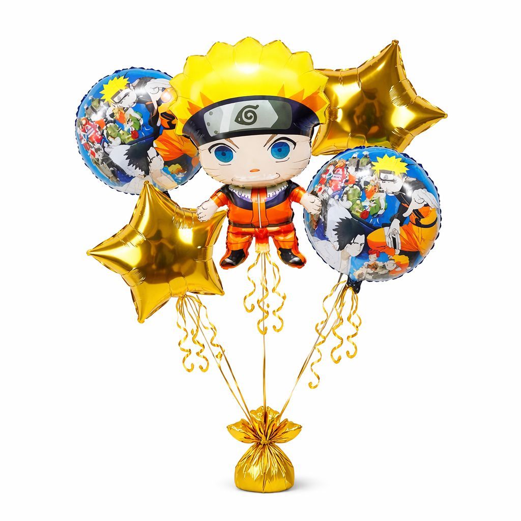 Kit c/5 balões metalizado redondo Naruto mede 45 cm