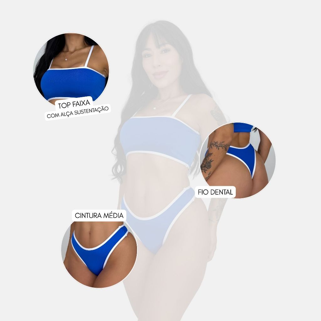 Biquíni Praia e Piscina Calcinha Fio Feminino sem Bojo Biquini Top Faixa Moda Praia Verão — imagem 2 de 2