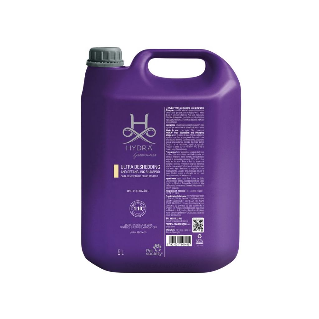 Shampoo Hydra Groomers Ultra Deshedding Remoção de Pelos Desembaraço Cães Gatos 5L Diluição 1:10