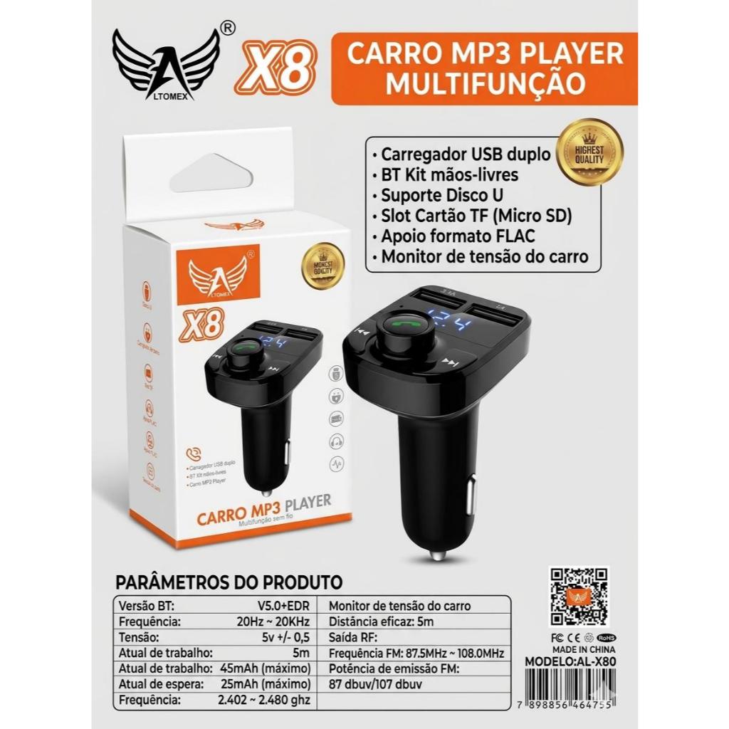 Transmissor FM e Carregador Veicular Ltomex X8 - Bluetooth & MP3