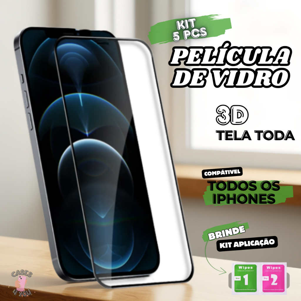 Película De Vidro 3D Frontal para Iphone X XR XS Max 11 12 13 14 15 16 17 Air Pro Mini Max 16e