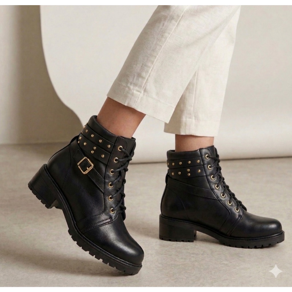 Bota Feminina Coturno Cano Baixo Salto Grosso Baixo Detalhe Fivela Spaik Tratorada Macia Leve em Oferta na Shopee