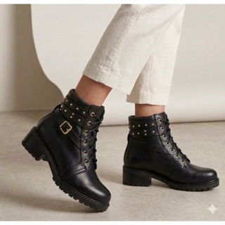 Bota Feminina Coturno Cano Baixo Salto Grosso Baixo Detalhe Fivela Spaik Tratorada Macia Leve em Oferta na Shopee