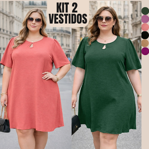 VESTIDO FEMININO PLUS SIZE KIT 2 VESTIDOS ELEGANTE CASUAL FEMININOS SOLTINHA MODA SOCIAL FEMININA MIDI ESTILOSA GORDA