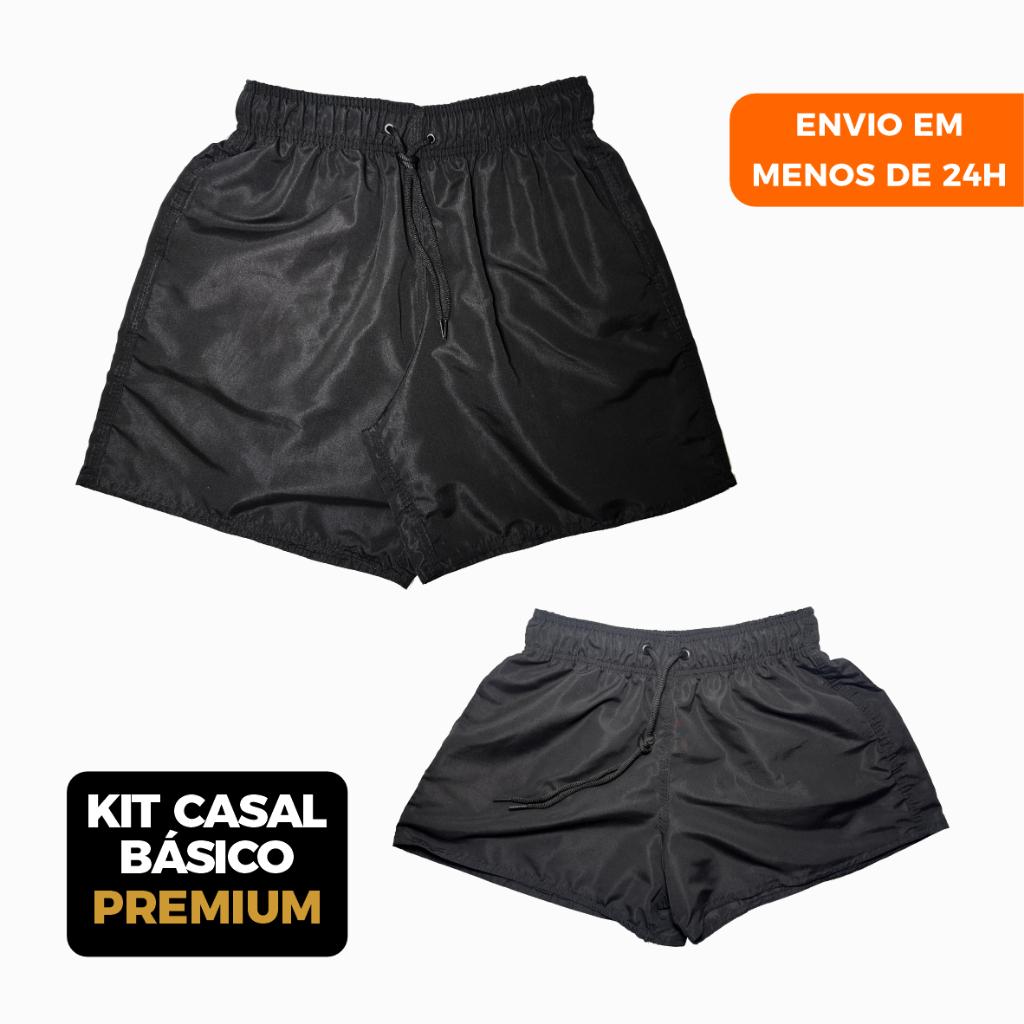 Kit Short Casal Básico Liso Preto Casual Tactel Premium em Oferta na Shopee