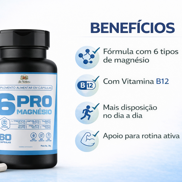 6 Pro Magnésio - 60 Cápsulas por Pote | Saúde Muscular Cerebral Óssea | Poucas Unidades em Oferta na Shopee