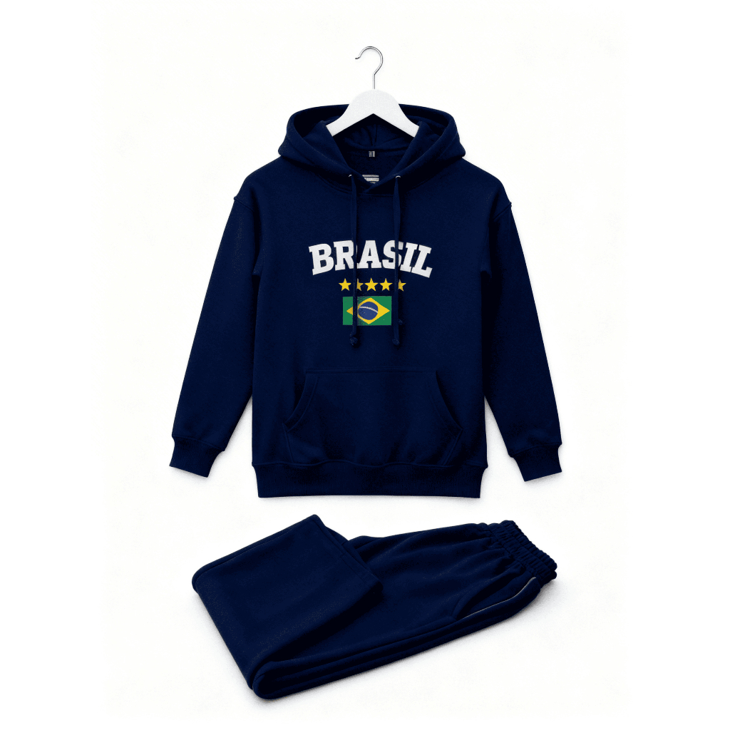 Conjunto Moletom Brasil de Frio Criança Blusa + Calça Infantil Menino Menina Inverno Quentinho Flanelado 2 ao 14