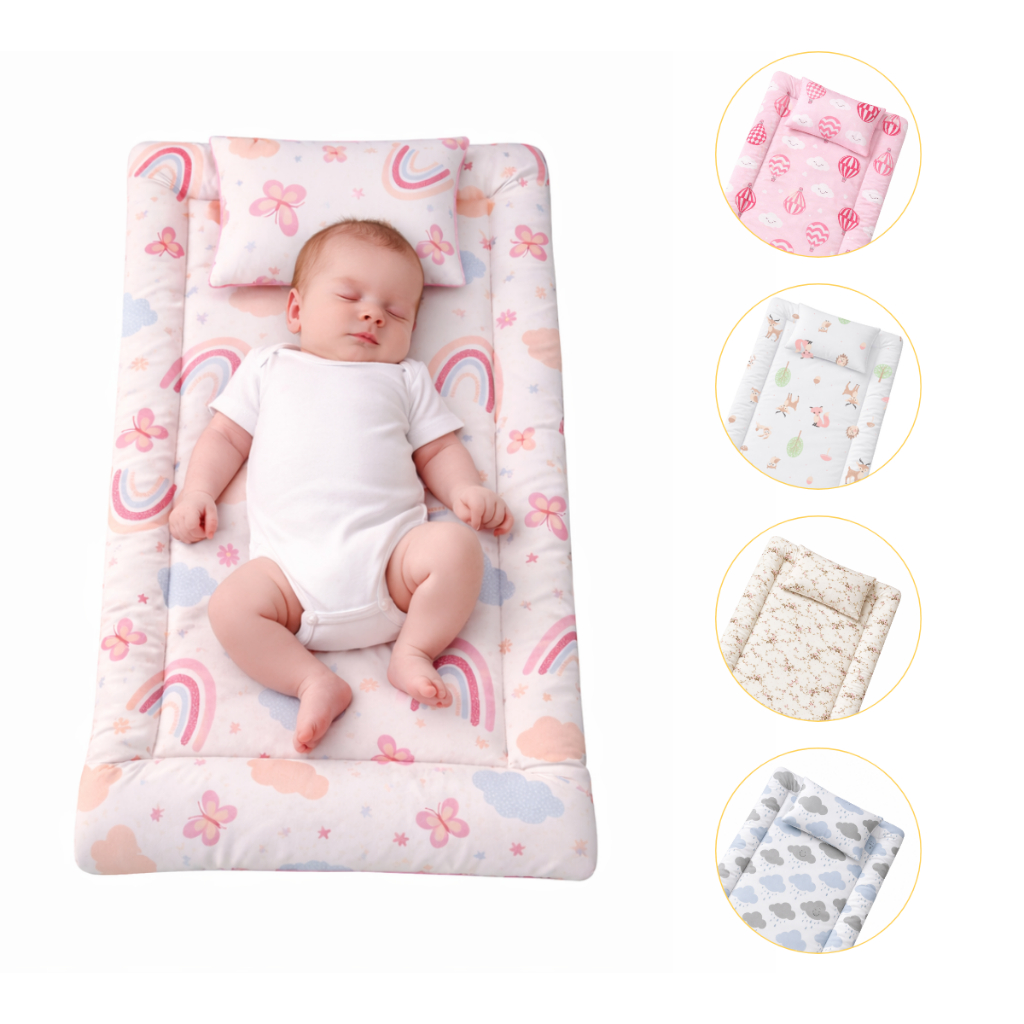 Colchão Colchonete Para Carrinho De Bebê Com Travesseiro 100% Algodão - Envio Imediato