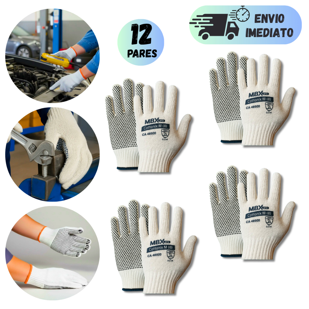 KIT 4 A 12 PARES DE LUVA TRICOTADA PIGMENTADA PROFISSIONAL RESISTENTE MULTIUSO PARA SERVIÇO GERAIS